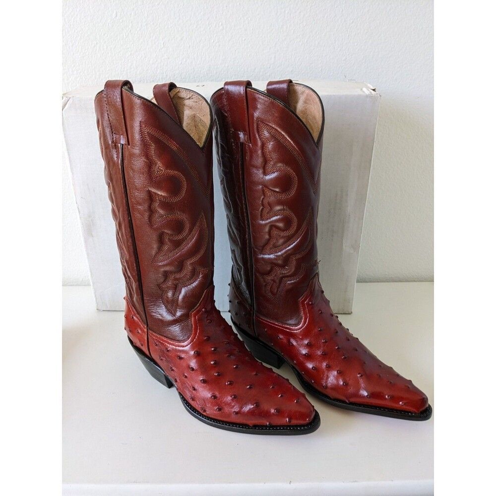 Vintage Imitation Ostrich Leather Cowgirl Western Ranchwear Rodeo Brown Boots 8